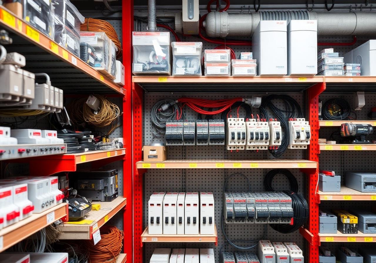 Interior da loja Russo Elétrica com materiais organizados